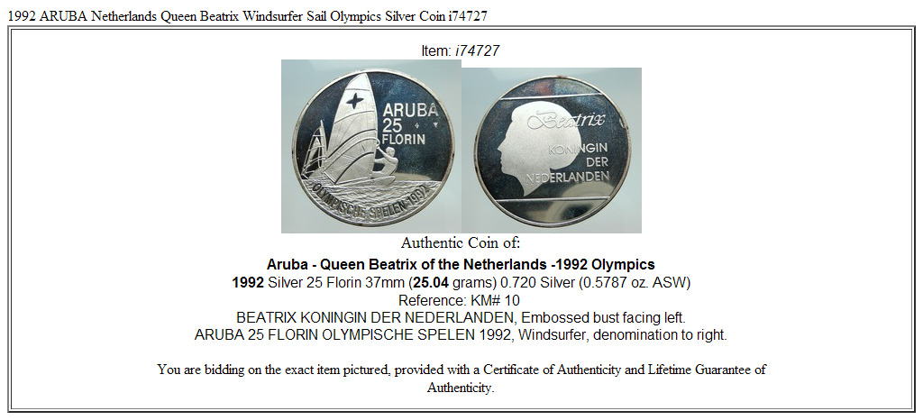 1986 ARUBA Netherlands Queen Beatrix Aparte Proof Silver 25 Florin Coin i93409