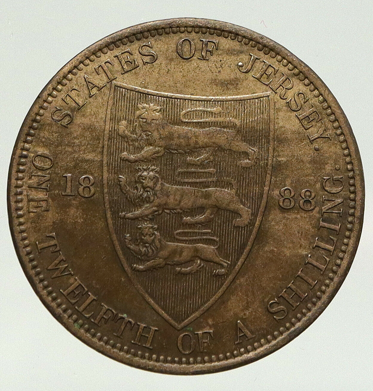 1888 H JERSEY under UK Queen Victoria & Shield ANTIQUE 1/12 Shilling Coin i93379