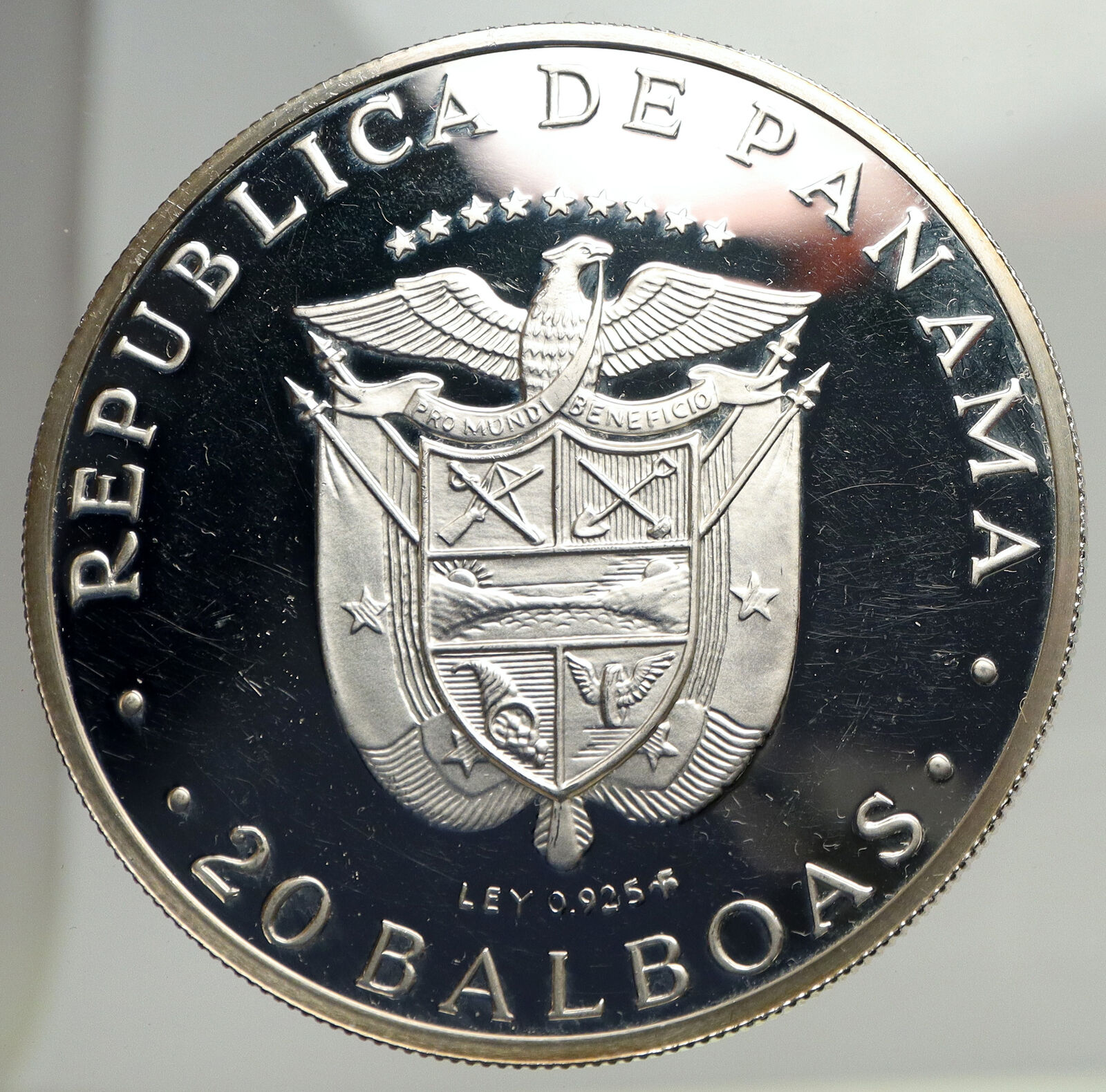 1974 PANAMA Huge 6.2cm Proof Silver 3.8oz 20 Balboas Coin w SIMON BOLIVAR i93354