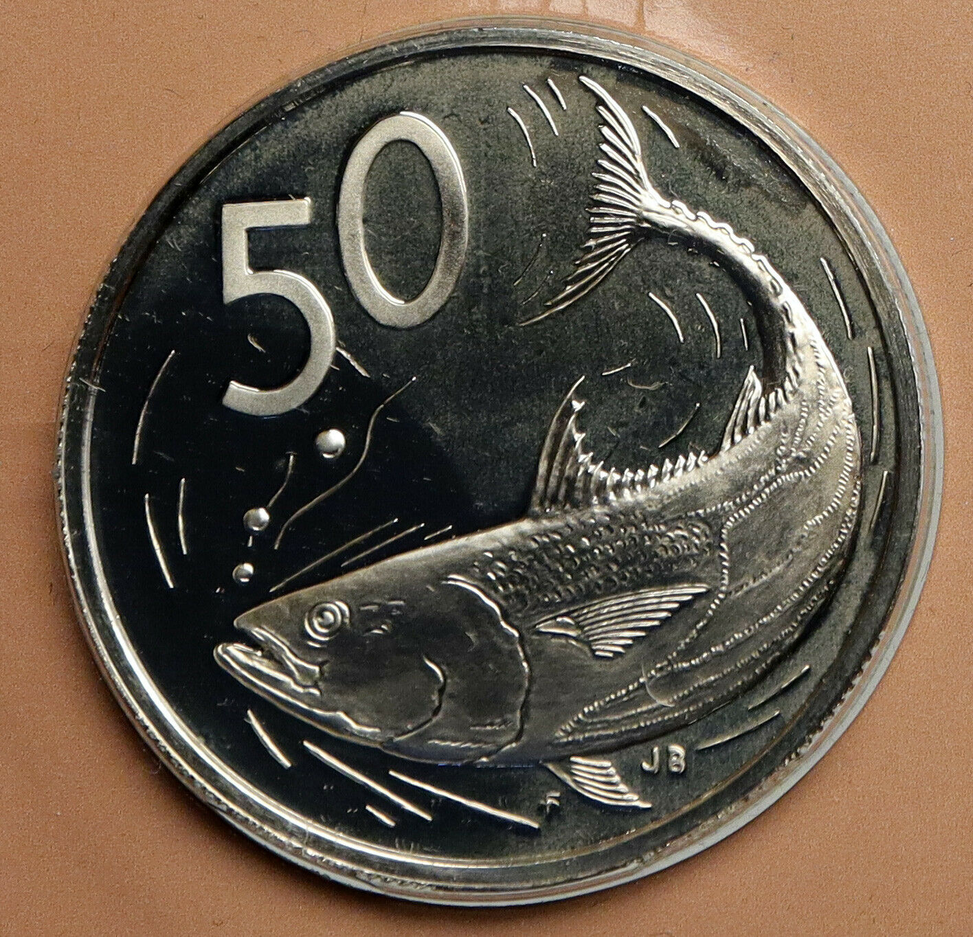 1976 COOK ISLANDS Elizabeth II VINTAGE Proof Bonito Fish 50 Cents Coin i93969