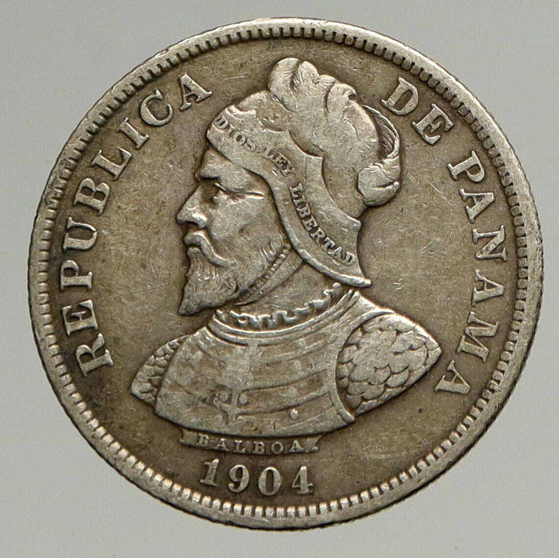 1904 PANAMA CONQUISTADOR BALBOA Antique Genuine Silver 25 Centesimos Coin i94407