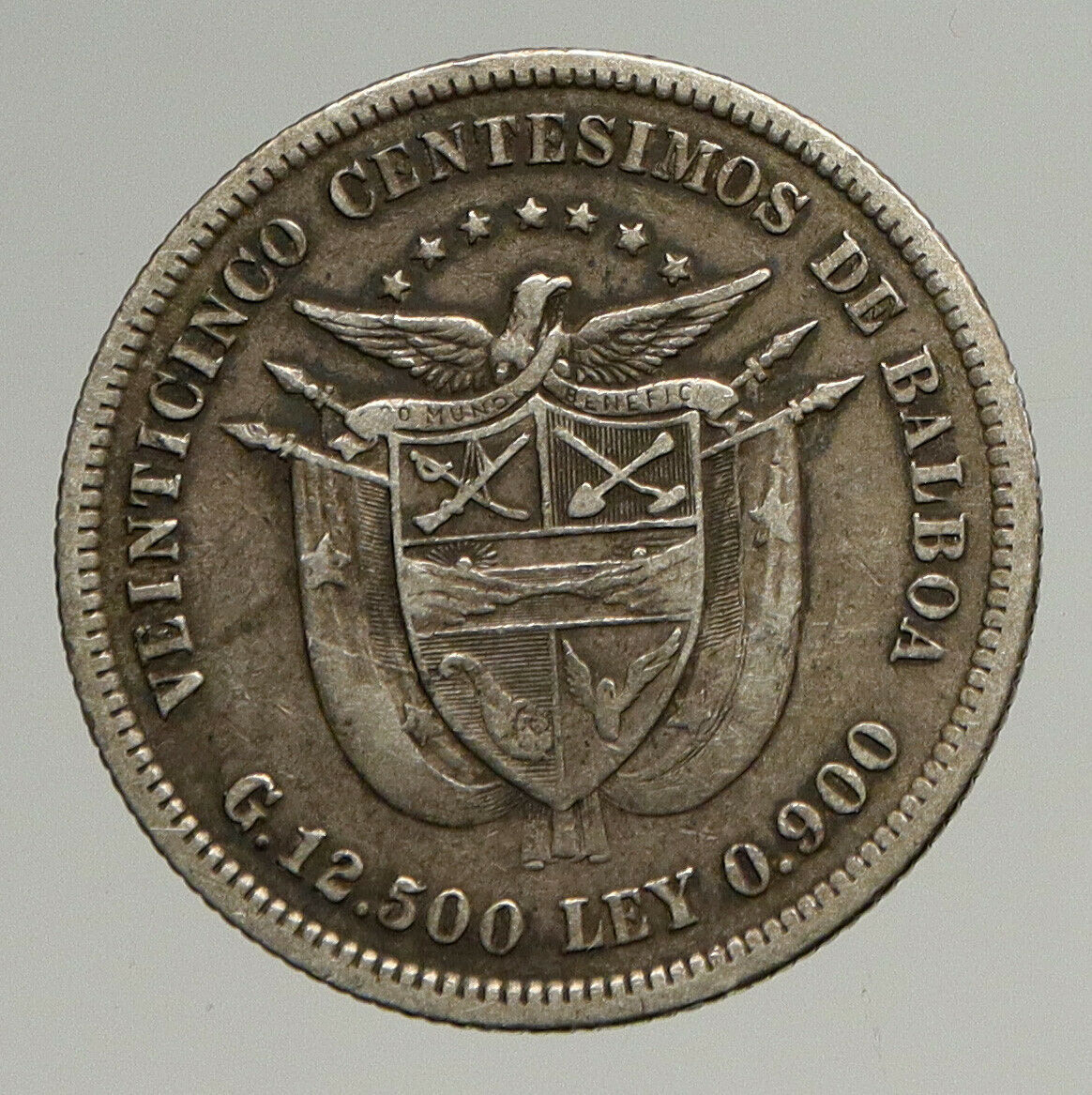 1904 PANAMA CONQUISTADOR BALBOA Antique Genuine Silver 25 Centesimos Coin i94407