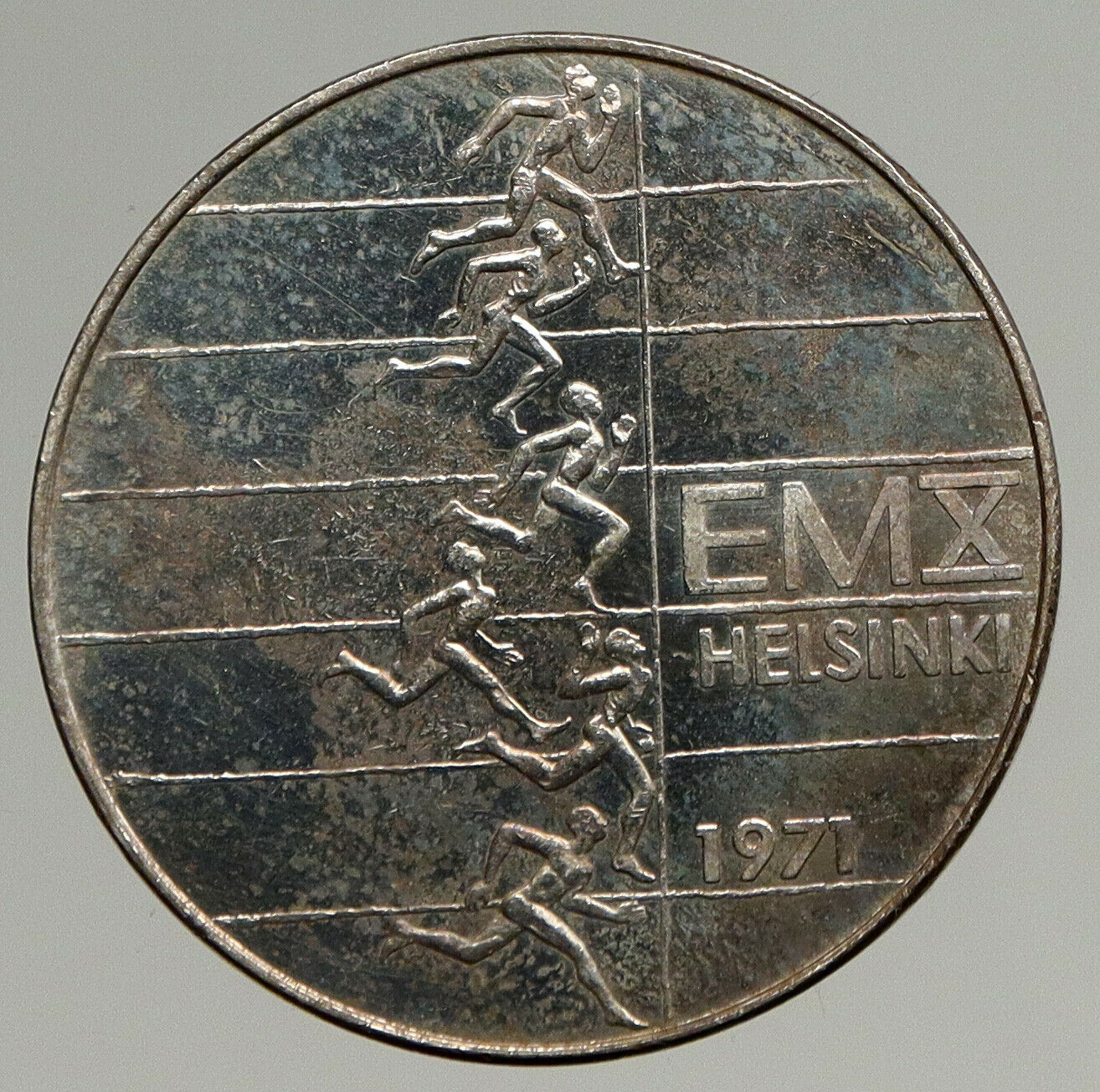 1971 FINLAND European Athletic Games TRACK VINTAGE Silver 10 Markkaa Coin i94387