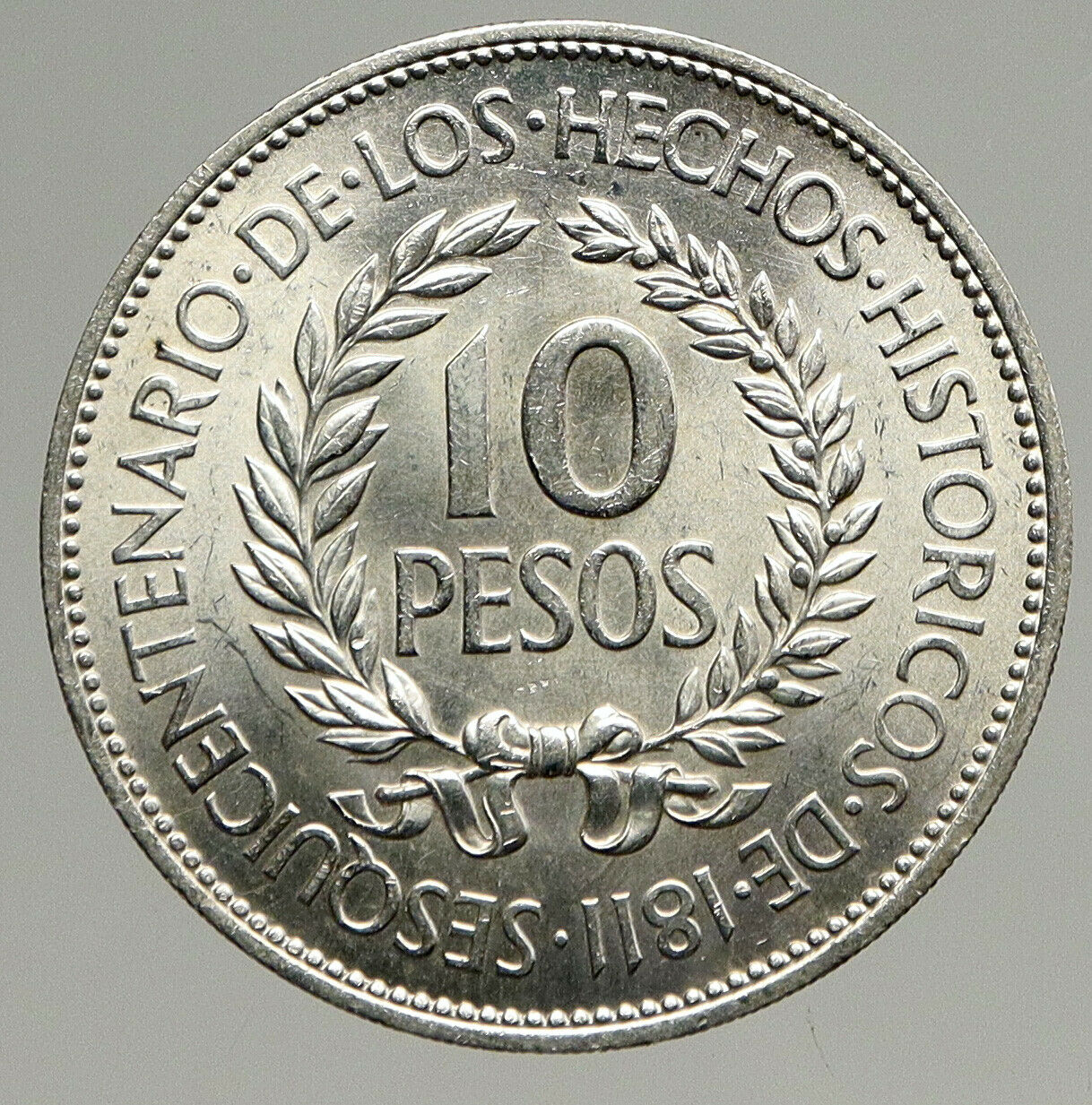 1961 URUGUAY w El Caucho Hero Against Spain ANTIQUE Silver 10 Pesos Coin i94390