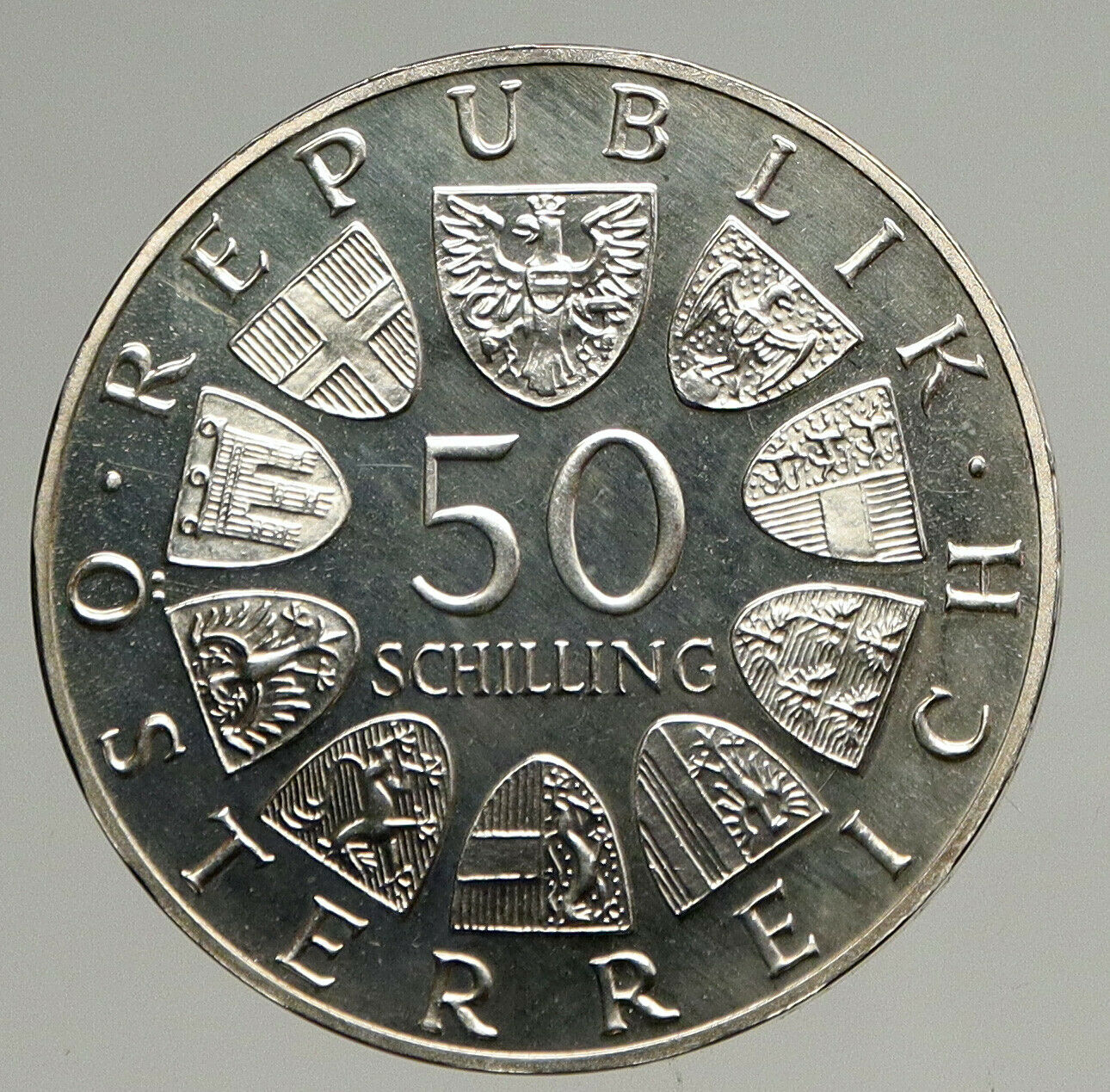 1965 AUSTRIA 600th VIENNA UNIVERSITY Rudolf IV Stifter Silver 50 Shg Coin i94385