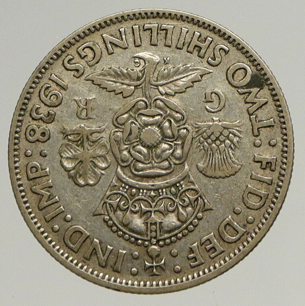 1938 United Kingdom UK Great Britain GEORGE VI Antique Silver Florin Coin i94405