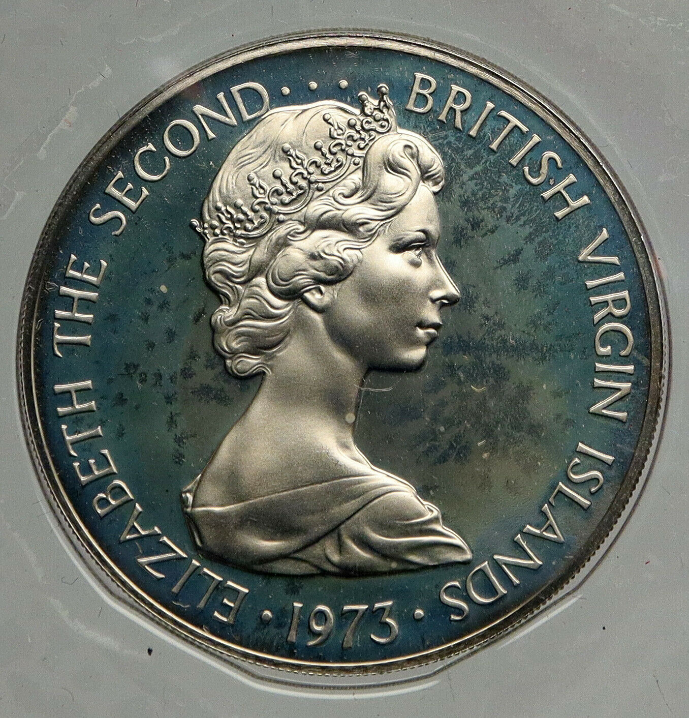 1973 British Virgin Islands UK Queen Elizabeth II Proof Silver 50 Coin i93943