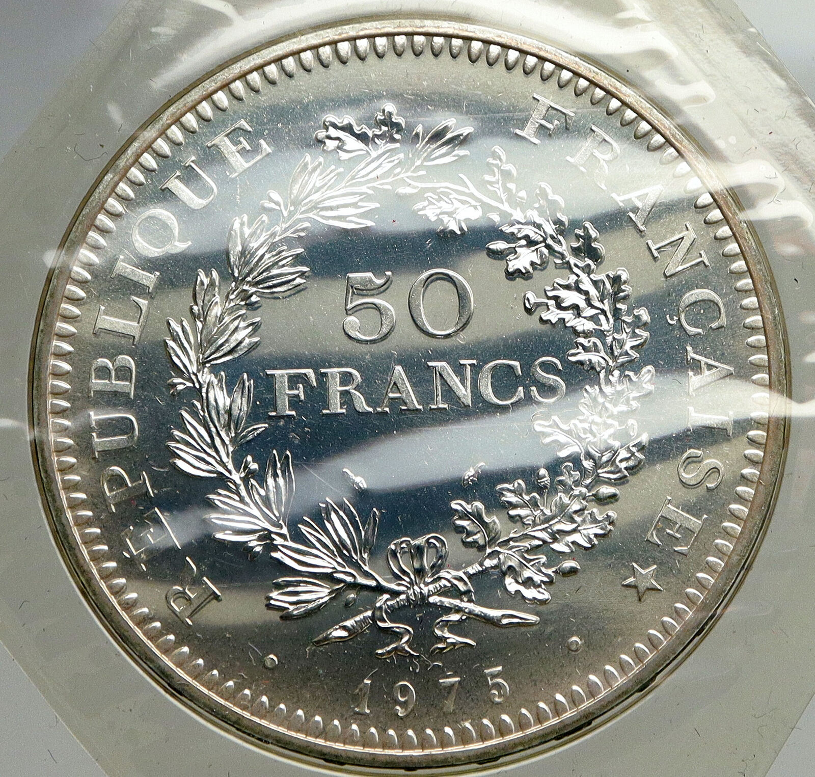 1975 FRANCE Large HERCULES Motto VINTAGE Old Silver 50 FRANCS French Coin i93938