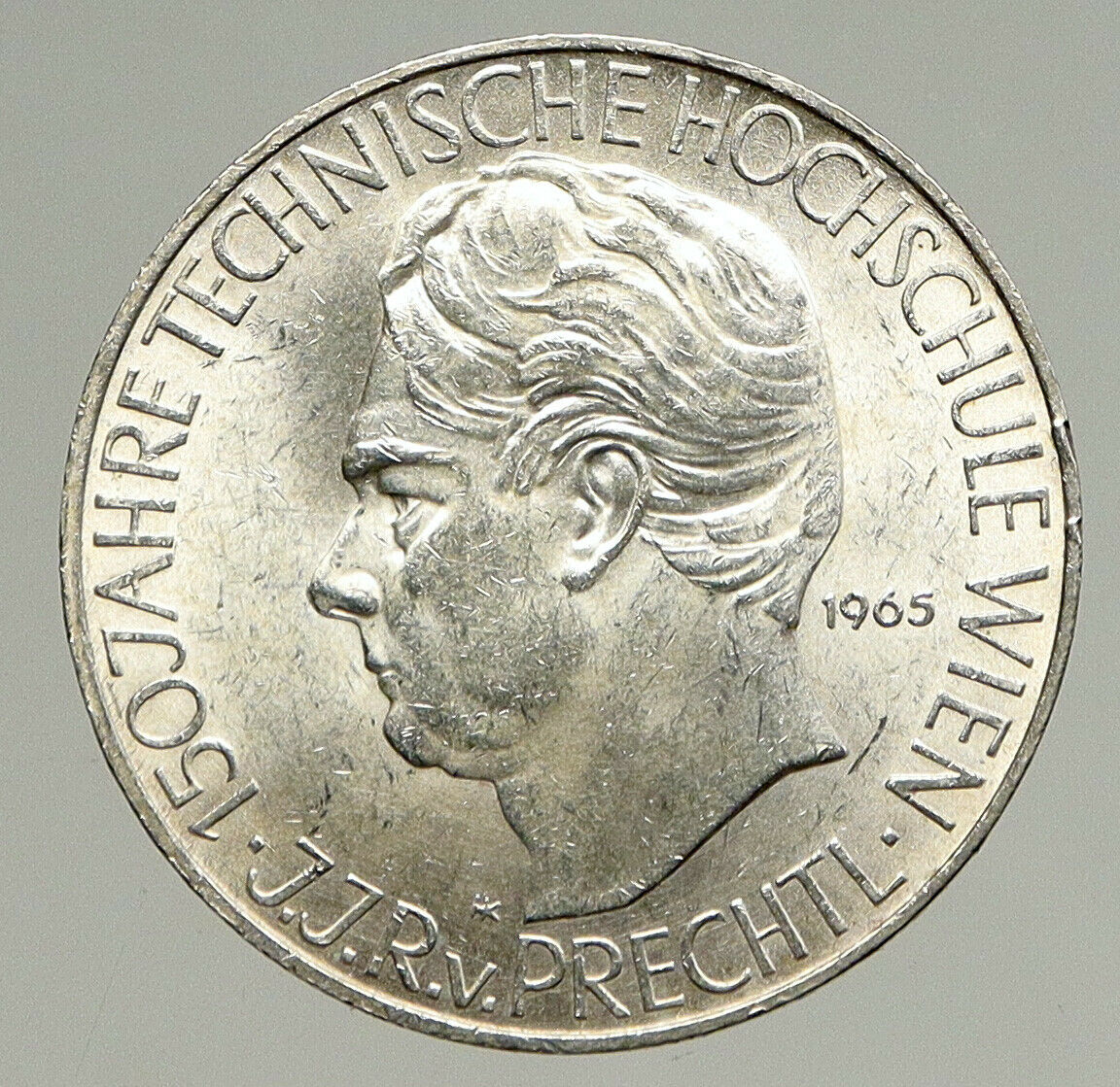 1965 AUSTRIA Vienna Tech School J J von Prechtl Silver 25 Schilling Coin i94365