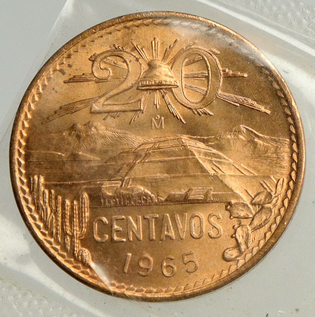 1965 MEXICO Mo Pythagorian Cap of LIBERTY Old VINTAGE 20 Centavos Coin i93953