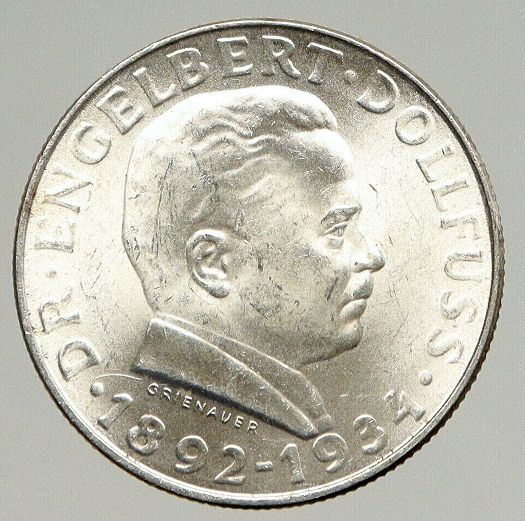 1934 AUSTRIA Hero Engelbert Dollfuss Eagle VINTAGE Silver 2 Shilling Coin i94364