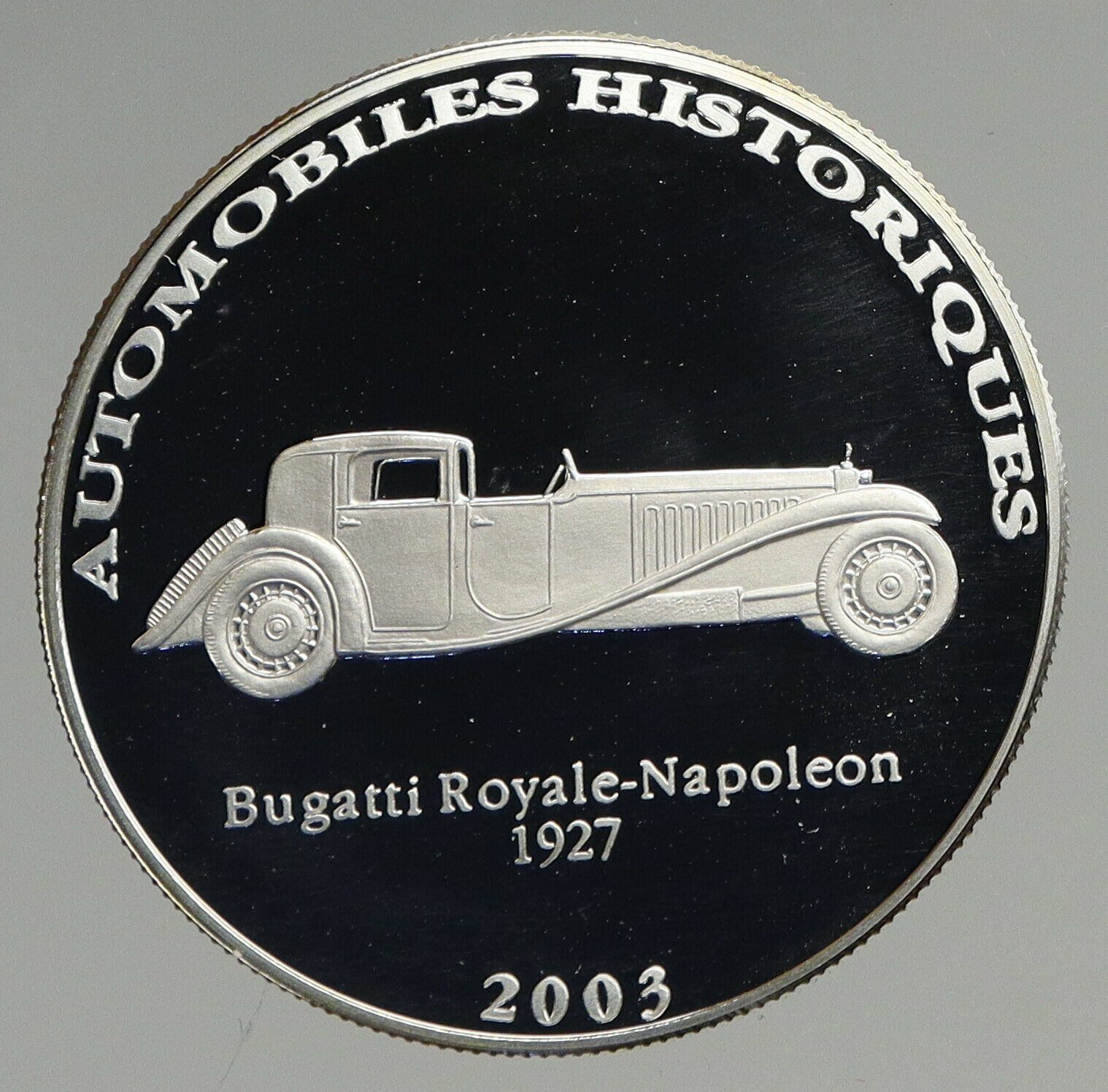 2003 CONGO Bugatti Royale-Napoleon AUTOMOBILE Proof Silver 10 Francs Coin i94571