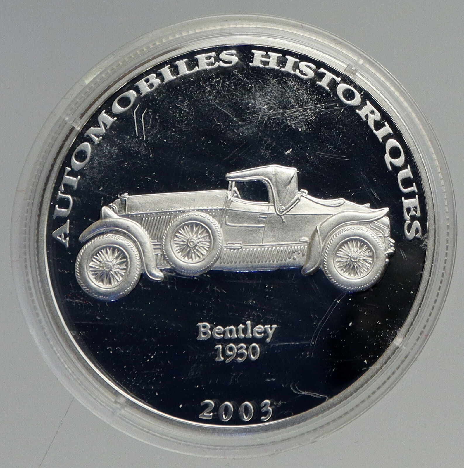 2003 CONGO Bentley AUTOMOBILE HISTORY Old Proof Silver 10 Francs Coin i94557