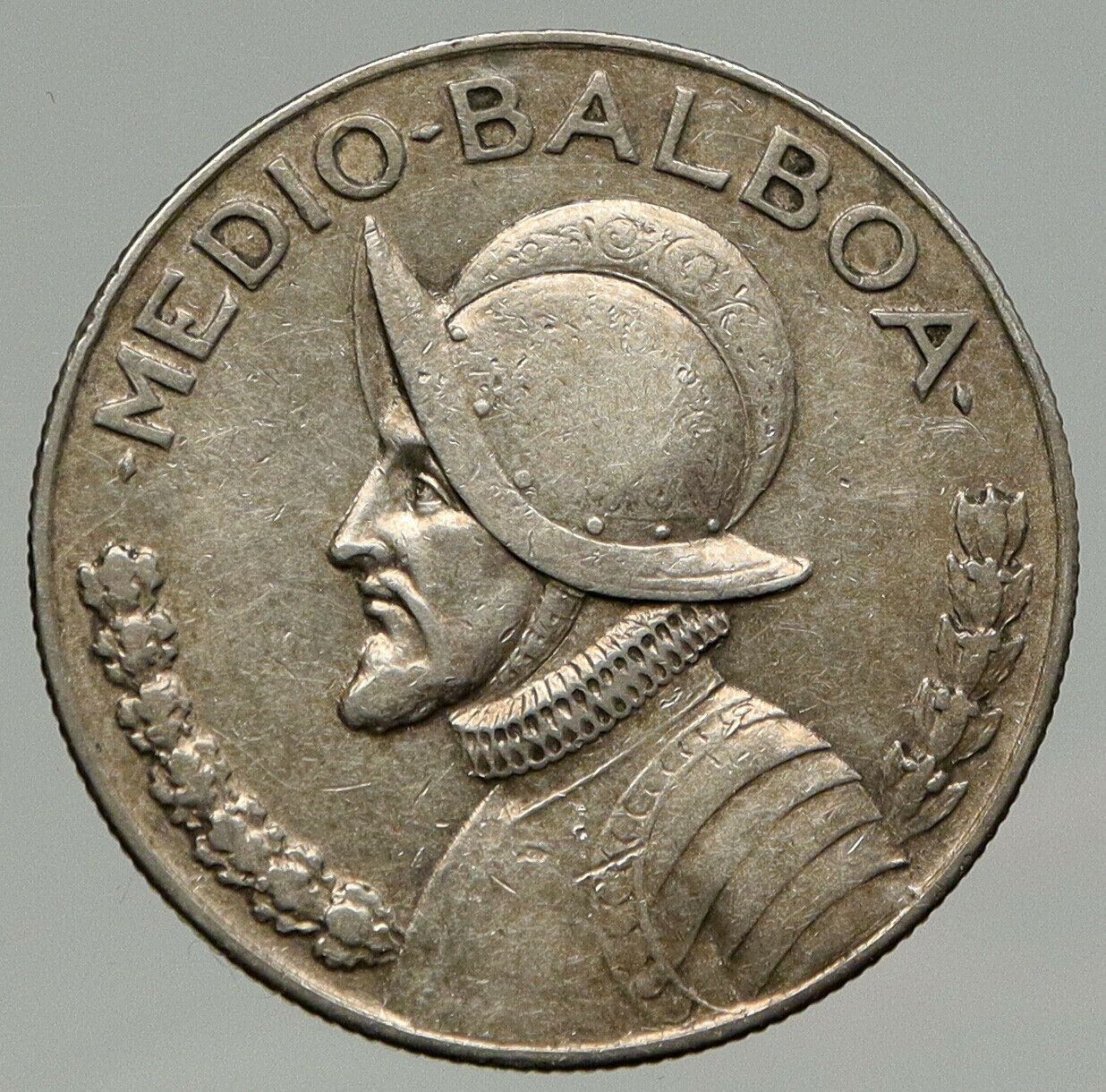 1933 PANAMA Spanish Conquistador Hero ANTIQUE Silver 1/2 HALF BALBOA Coin i93374