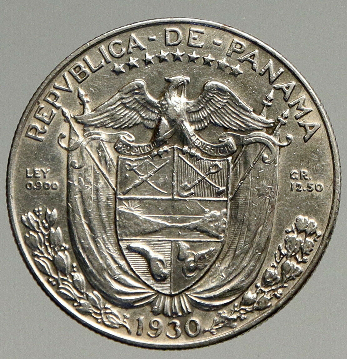 1930 PANAMA Spanish Conquistador Hero ANTIQUE OLD Silver 1/2 BALBOA Coin i94400