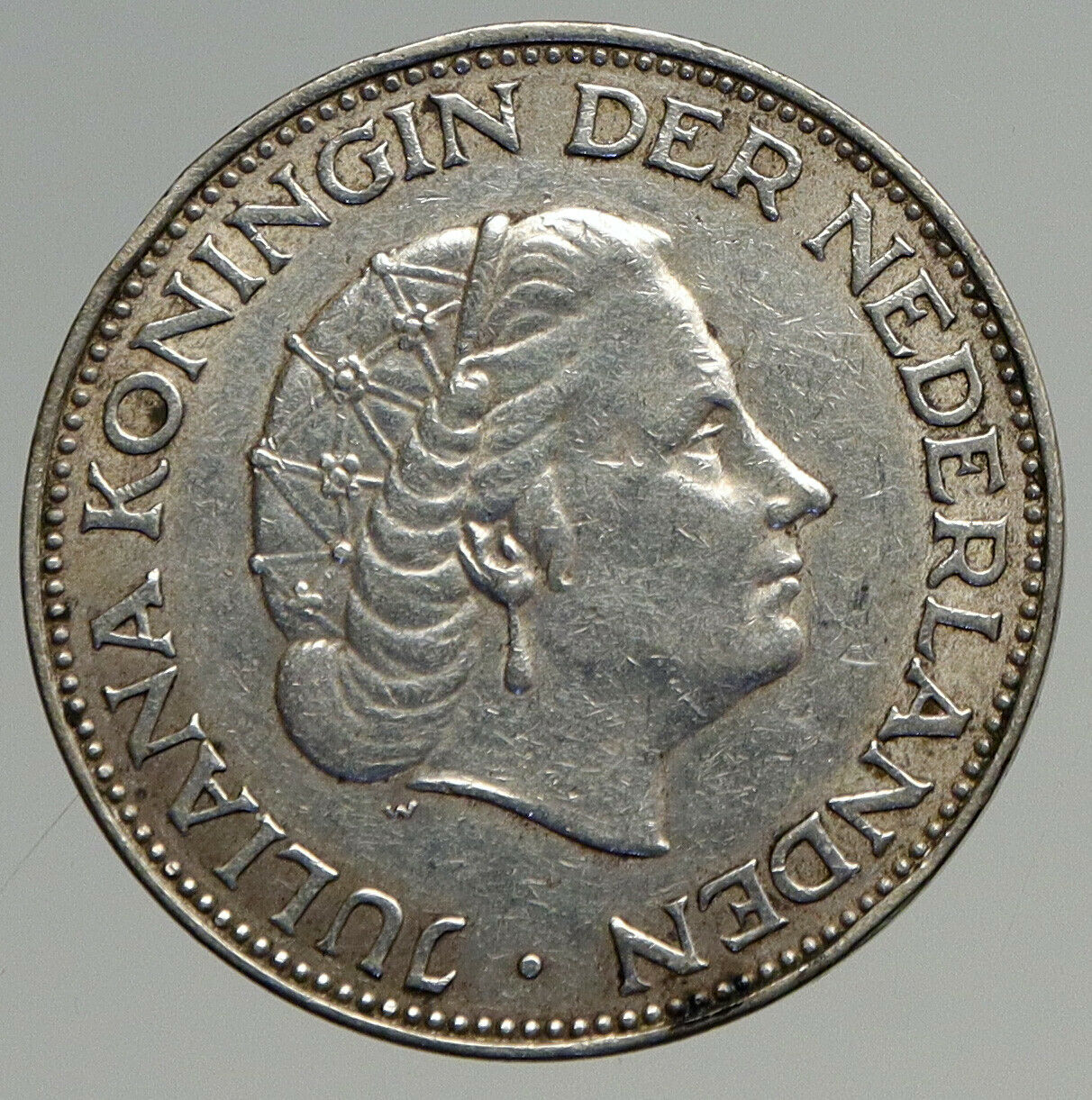 1960 Netherlands Kingdom Queen JULIANA Authentic Silver 2 1/2 Gulden Coin i94576