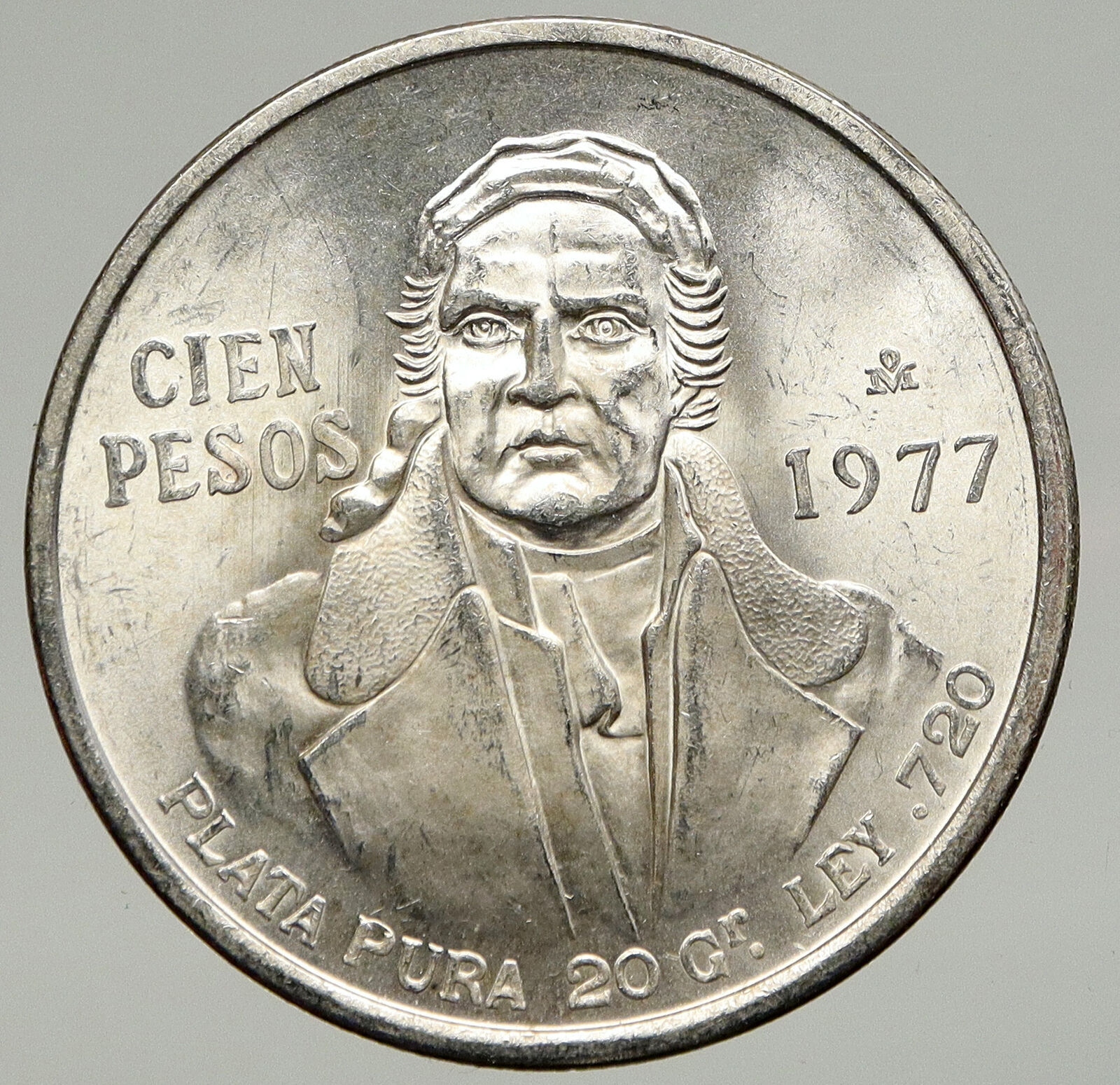 1977 Mexican Independence HERO Jose Maria Morelos Silver 100 Peso Coin i93346