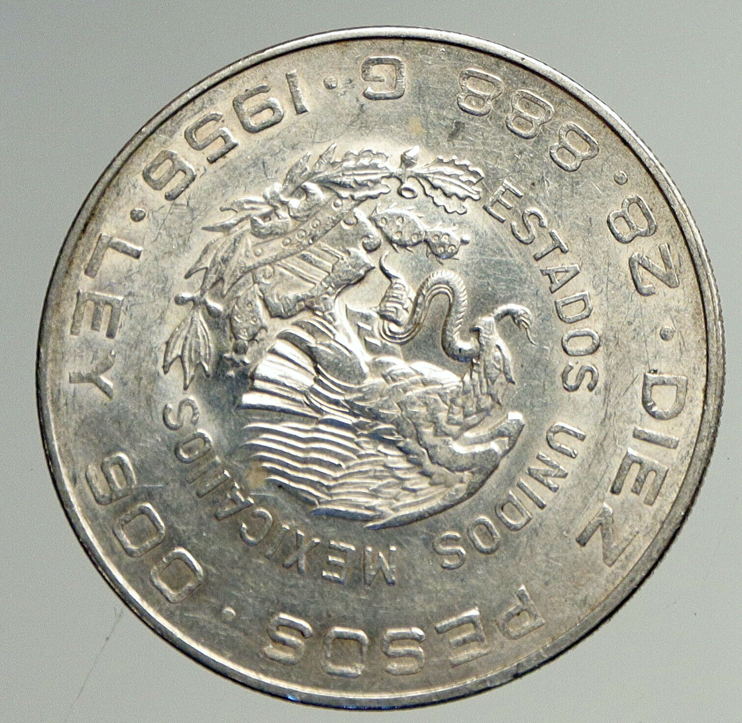 1956 MEXICO Large SILVER 10 Pesos Coin MEXICAN Independence HERO Hidalgo i94585