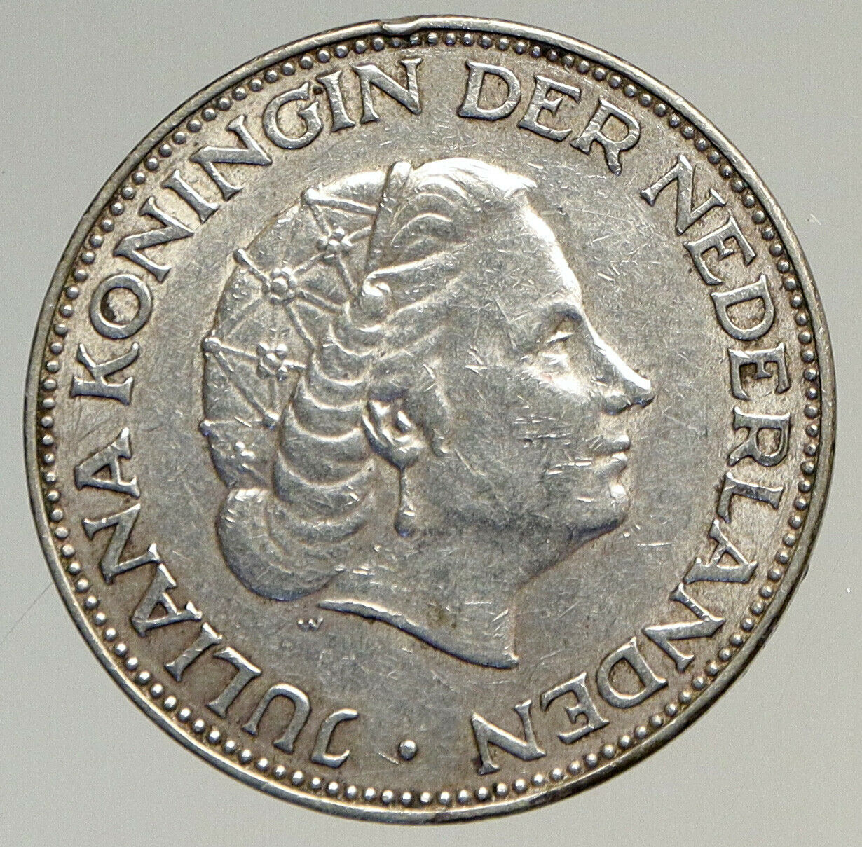 1960 Netherlands Kingdom Queen JULIANA Authentic Silver 2 1/2 Gulden Coin i94588