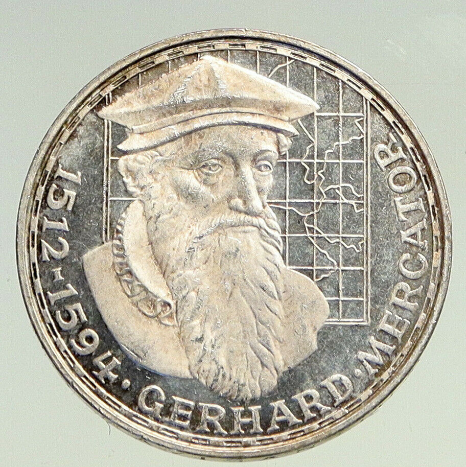 1969 F GERMANY GERARDUS MERCATOR Antique VINTAGE Proof Silver 5 Mark Coin i94510