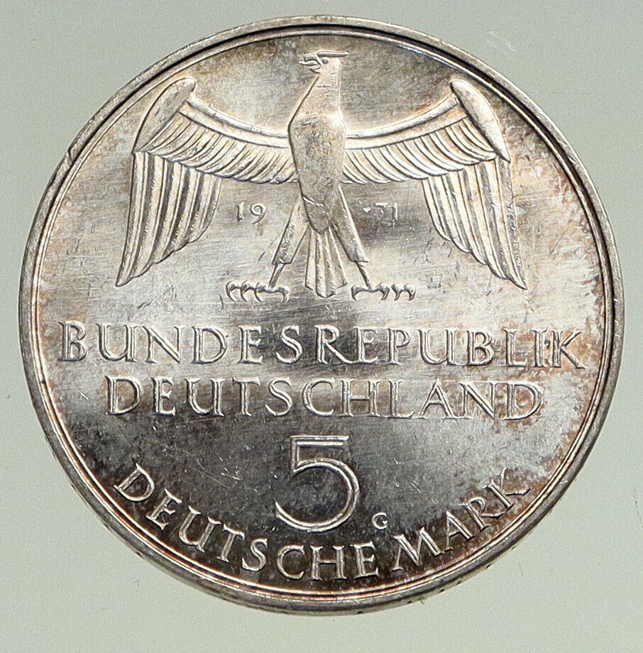 1971 GERMANY 1871 Reichstag Building in Berlin Proof Silver 5 Mark Coin i94501