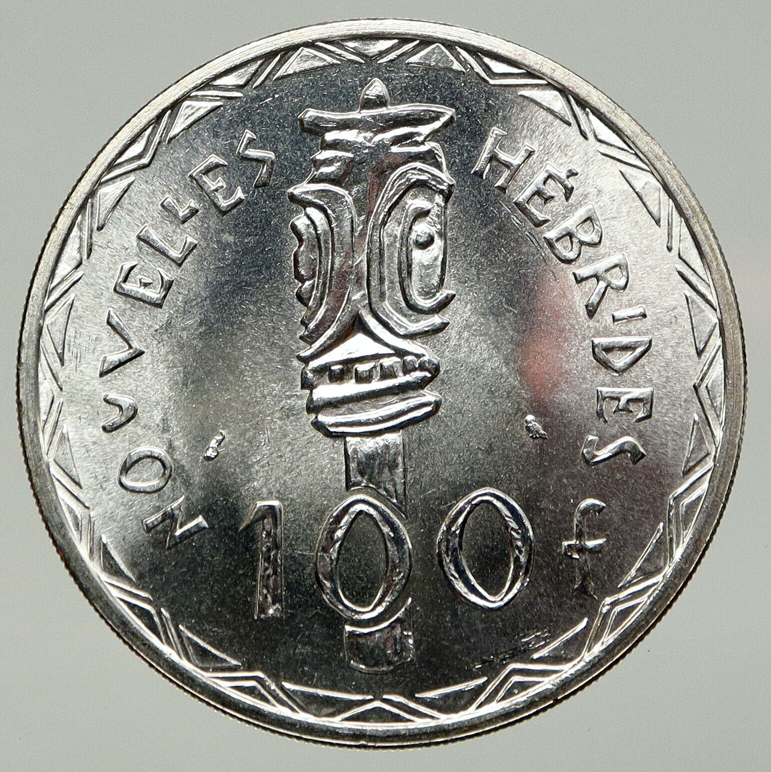 1966 New Hebrides Colony of France 100 Francs Silver BIG Totem Pole Coin i93347