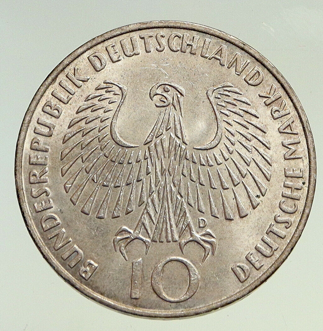 1972 D Germany Munich Summer Olympic Antique Vintage Silver 10 Mark Coin i94509