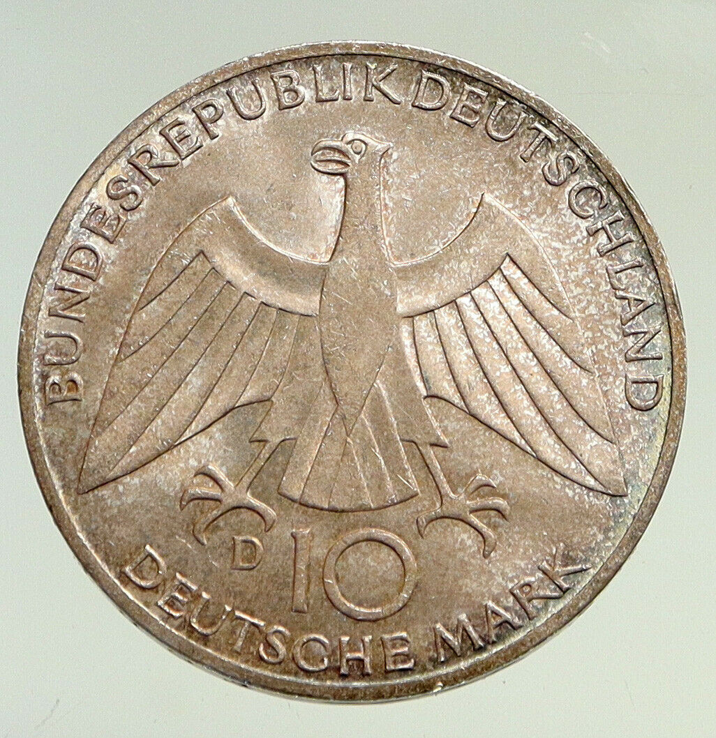 1972 J GERMANY Munich Summer Olympics Games Schleife 10 Mark Silver Coin i94513