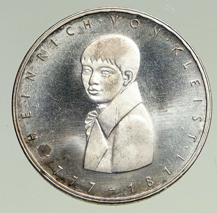 1977 Germany POET Heinrich Kleist Antique Proof Silver 5 Mark German Coin i94504