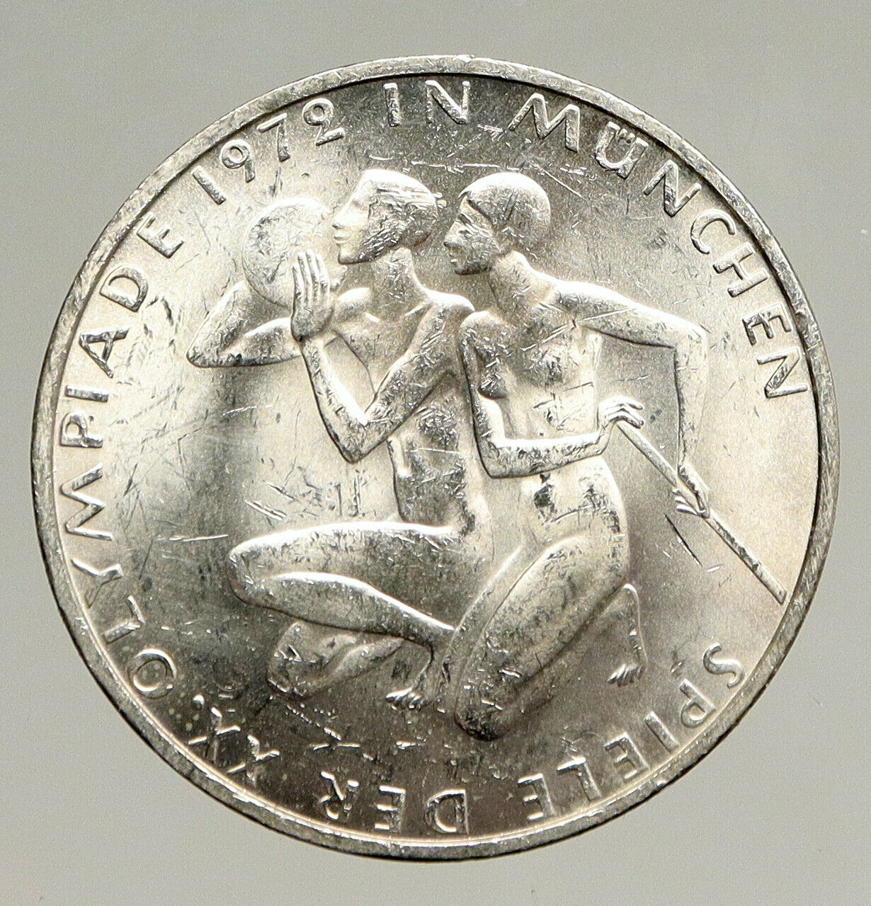 1972 D Germany Munich Summer Olympics XX ATHLETES OLD Silver 10 Mark Coin i94108