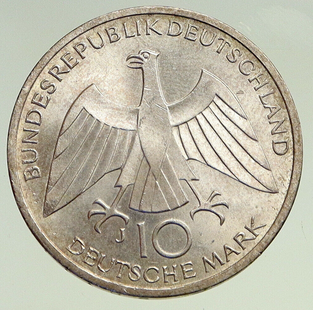 1972 J GERMANY Munich Summer Olympics Games Schleife 10 Mark Silver Coin i94511