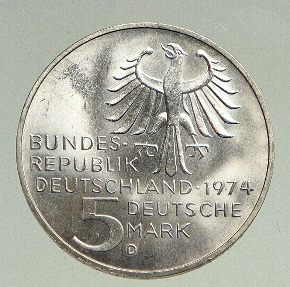 1974 GERMANY Immanuel Kant Philosopher VINTAGE Silver German 5 Mark Coin i94521