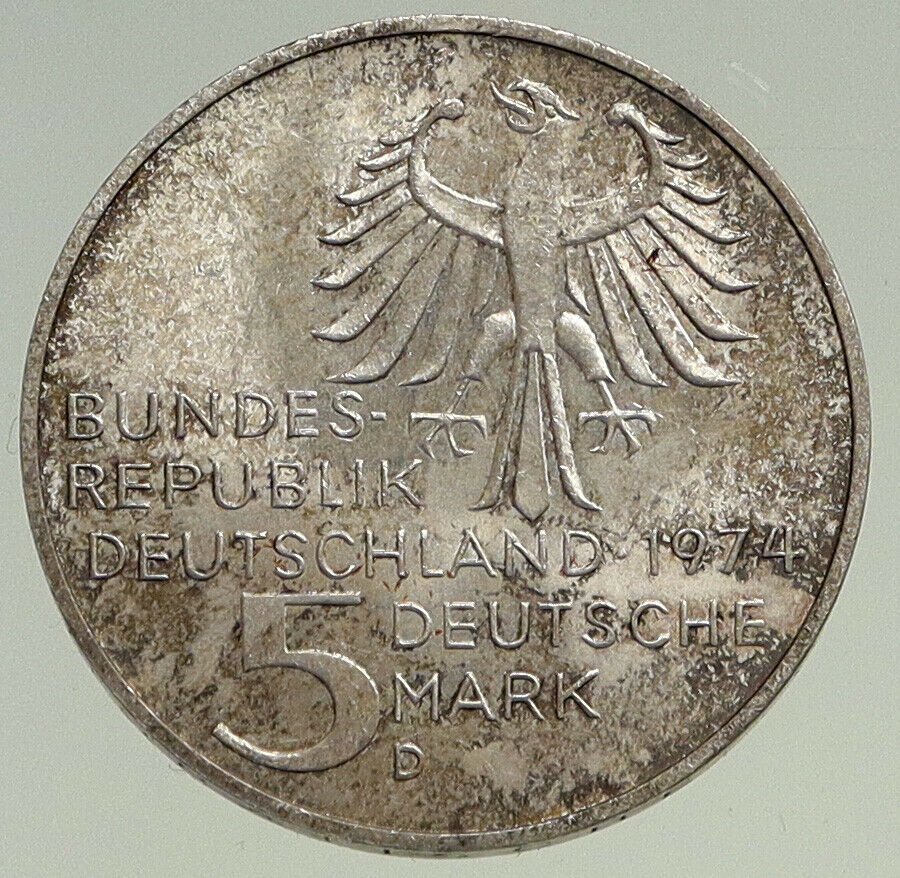 1974 GERMANY Immanuel Kant Philosopher VINTAGE Silver German 5 Mark Coin i94482