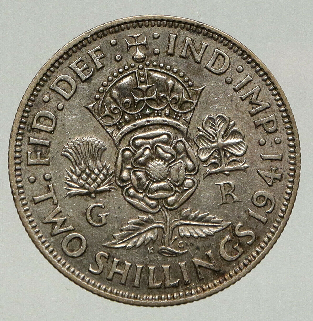 1941 United Kingdom UK Great Britain GEORGE VI w Crown Silver Florin Coin i93344