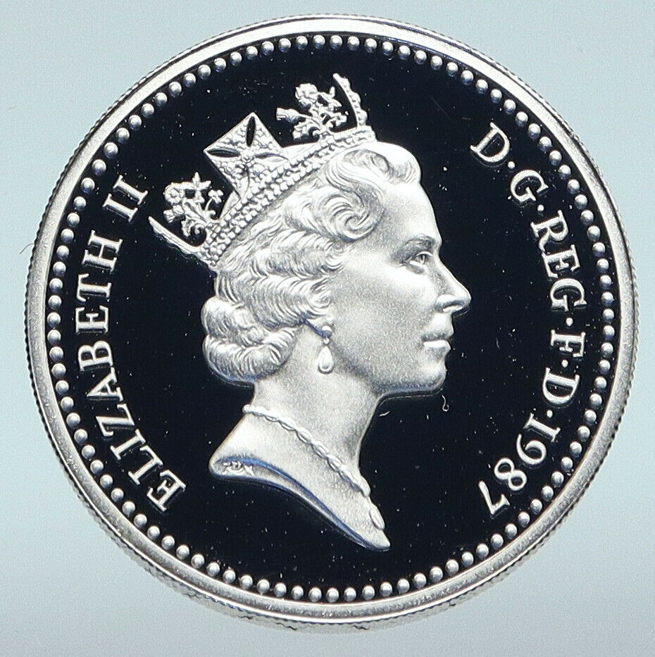 1987 GREAT BRITAIN UK Queen Mother Elizabeth II PROOF SILVER Pound Coin i89640