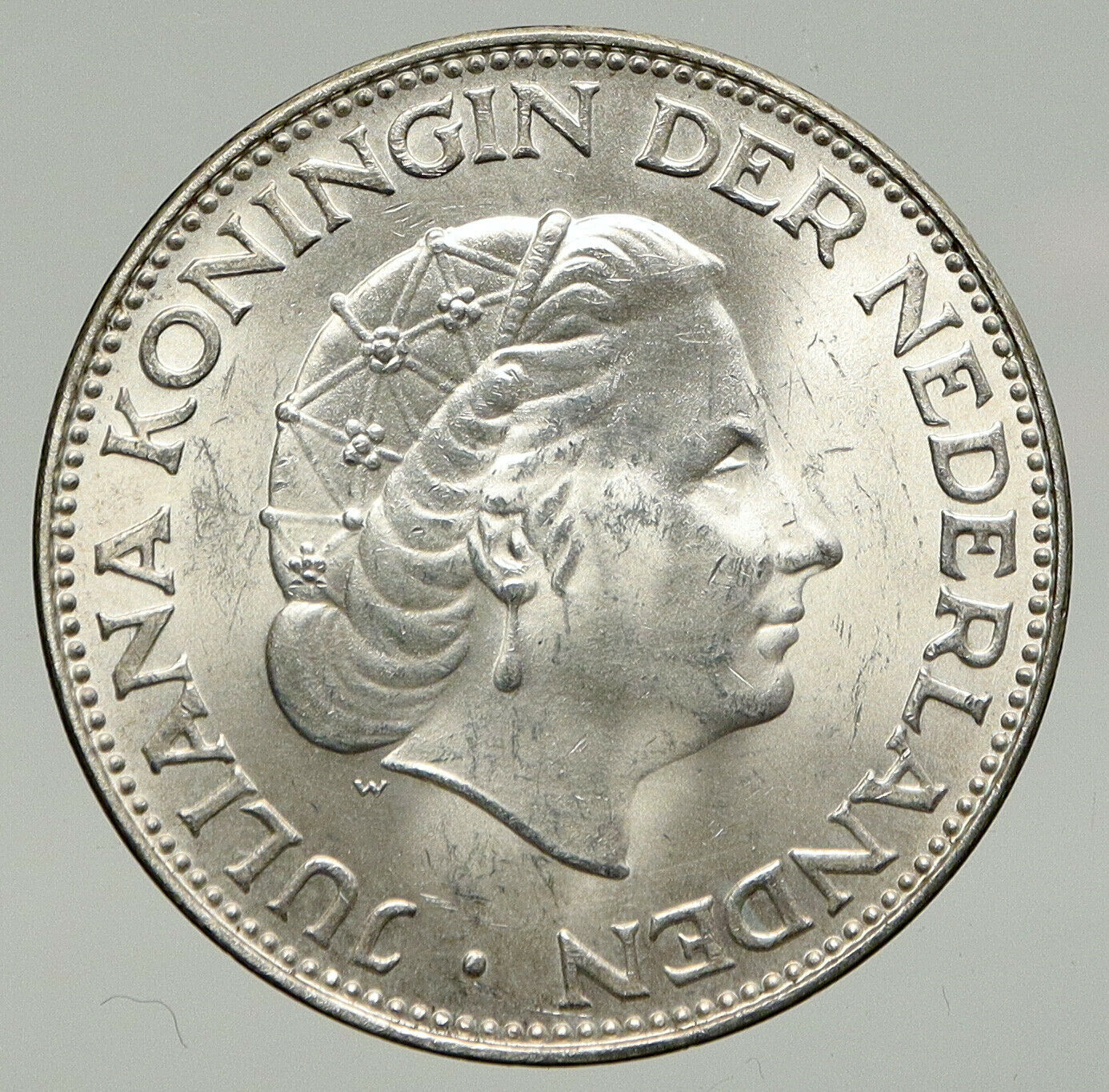 1964 Netherlands Kingdom Queen JULIANA Authentic Silver 2 1/2 Gulden Coin i93349