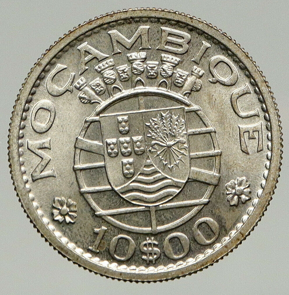 1966 PORTUGAL Colony of MOZAMBIQUE OLD Vintage Silver 10 Escudos Coin i93352