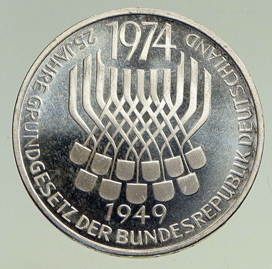 1974 F GERMANY 25 Years Federal Constitution Law OLD Proof Silver 5 Mark i94503