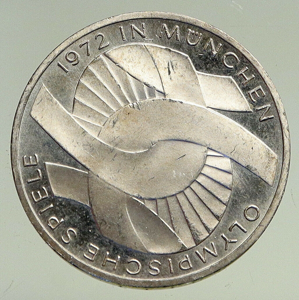 1972 G GERMANY Munich Summer Olympics Games Schleife PRF Silver 10 M Coin i94505