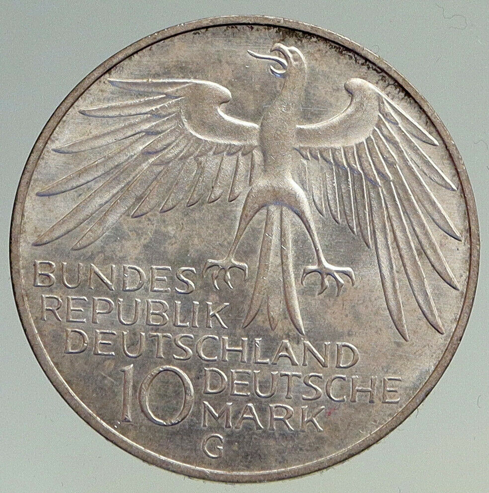 1972 G GERMANY Munich Summer Olympics Games Schleife 10 Mark Silver Coin i94481