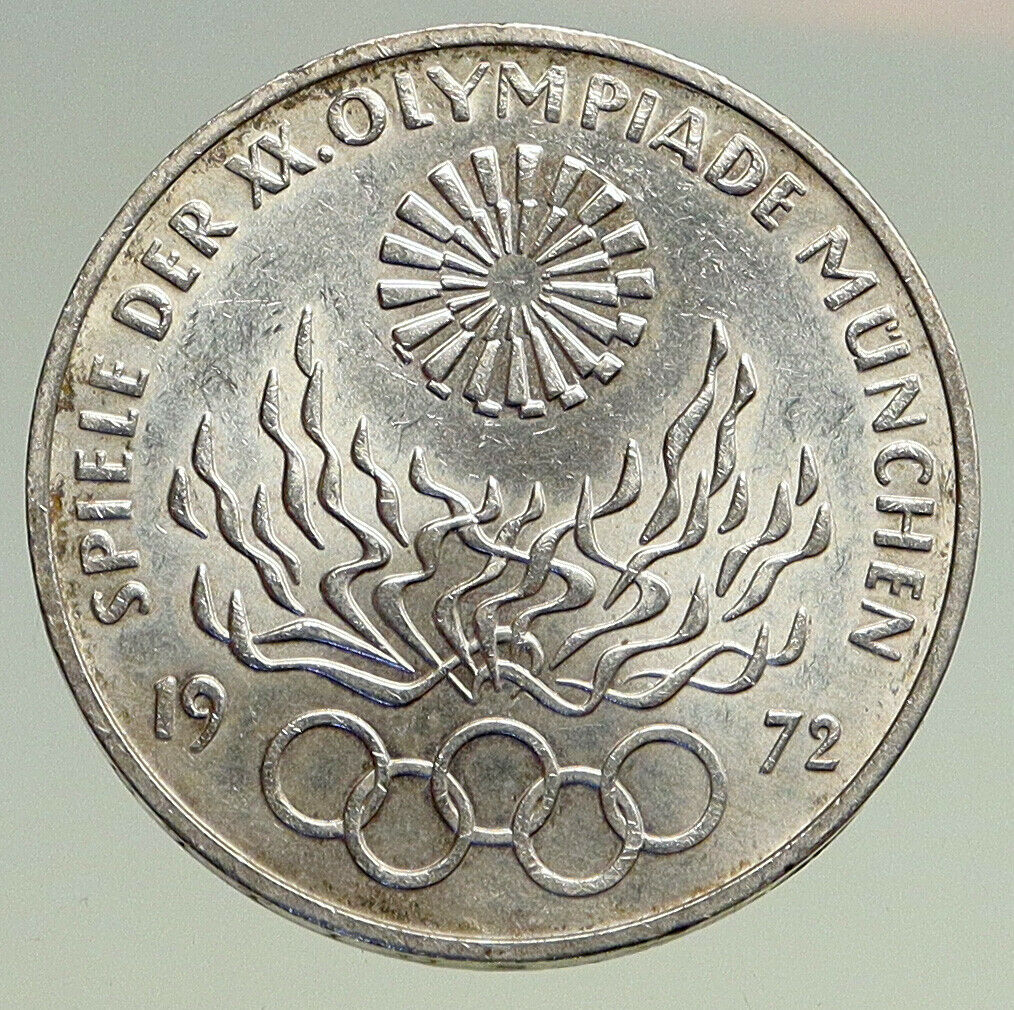 1972 J Germany Munich Summer Olympic Antique Vintage Silver 10 Mark Coin i94490