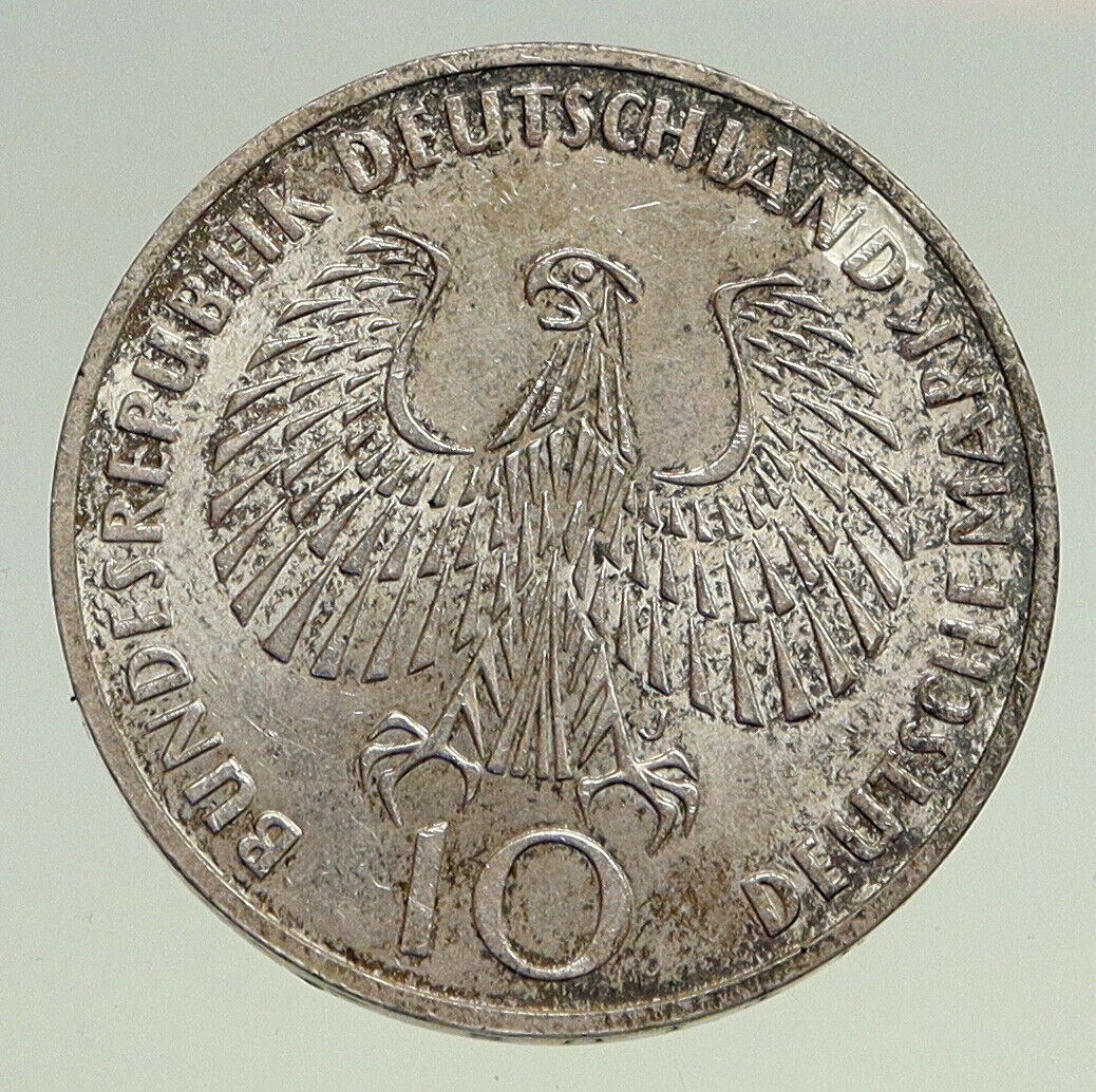 1972 J Germany Munich Summer Olympic Antique Vintage Silver 10 Mark Coin i94490