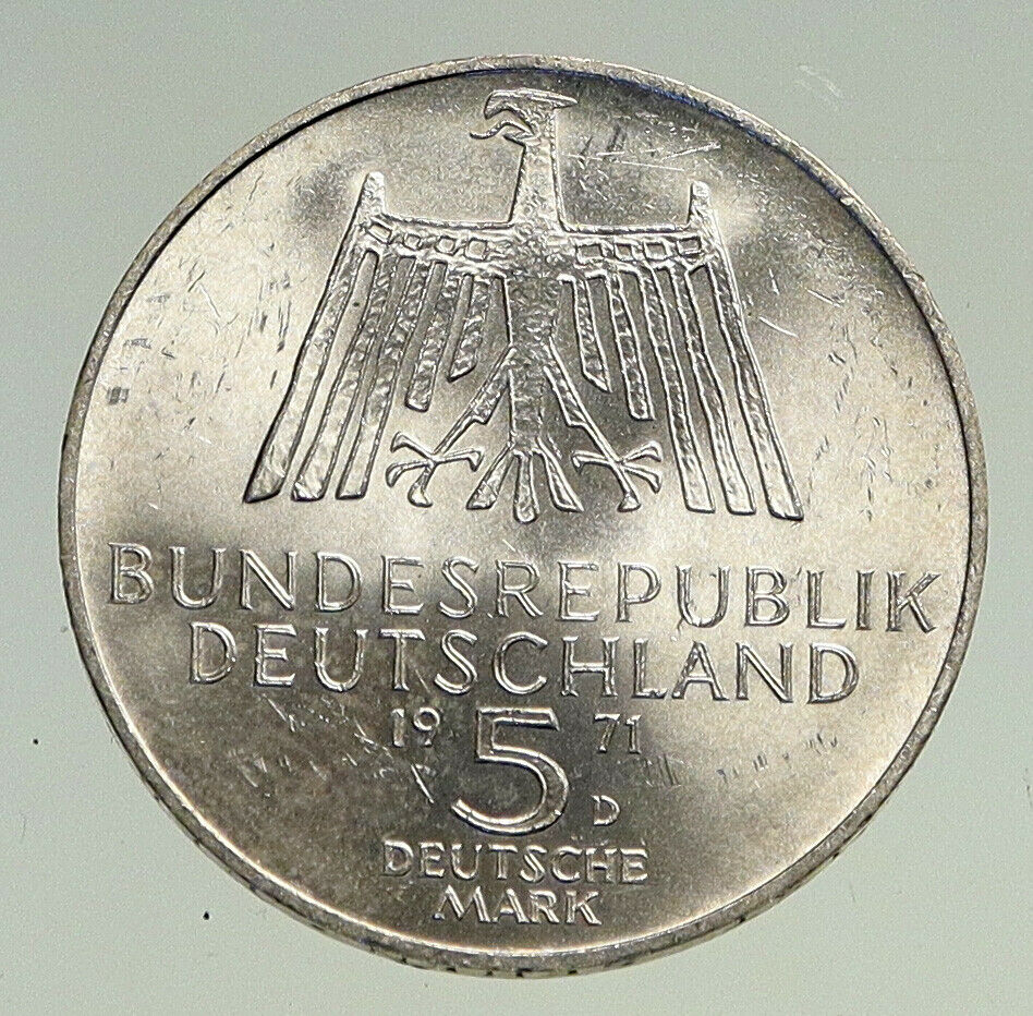 1971 D GERMANY Vintage ALBRECHT DURER Artist Silver German 5 Mark Coin i94489