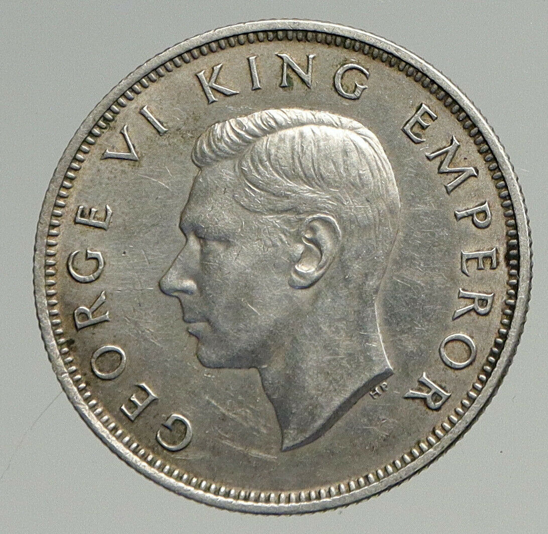 1943 NEW ZEALAND under UK King George VI Silver Florin Coin w KIWI BIRD i94600