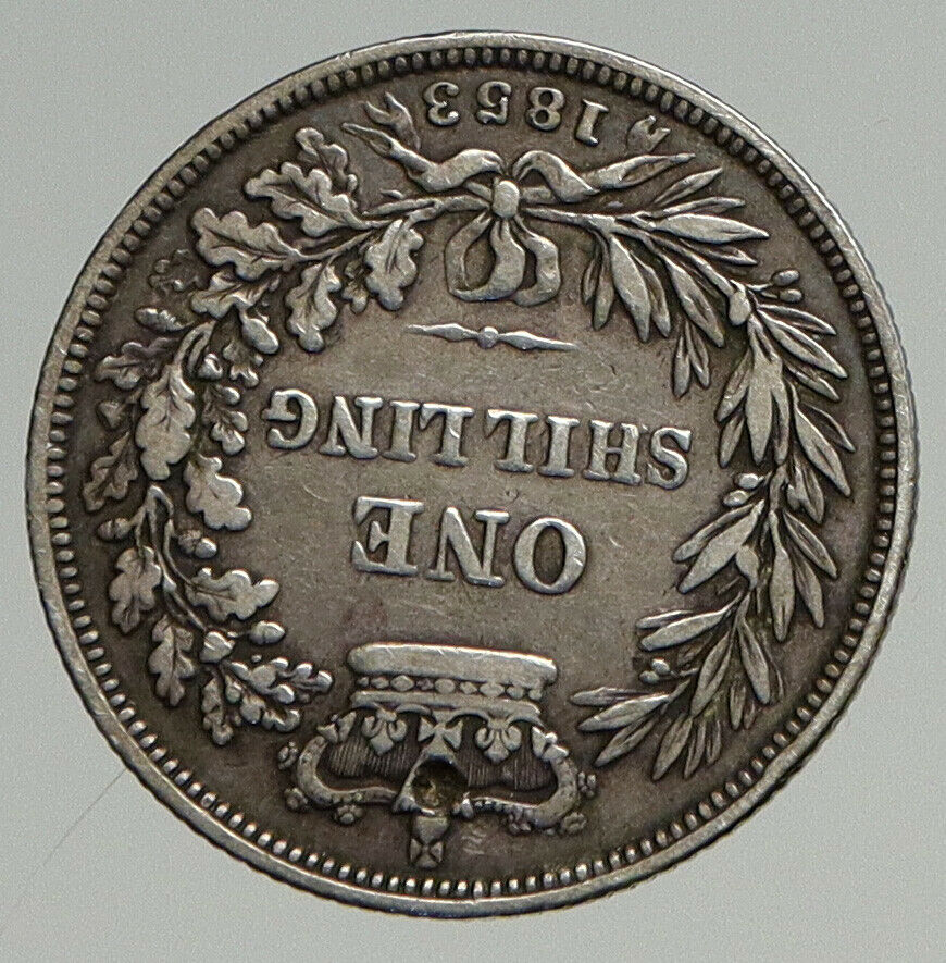 1853 UK Great Britain United Kingdom QUEEN VICTORIA Shilling Silver Coin i94605