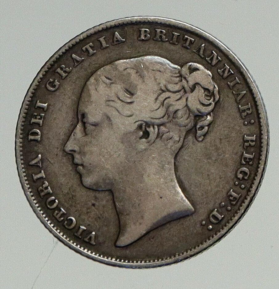 1853 UK Great Britain United Kingdom QUEEN VICTORIA Shilling Silver Coin i94605