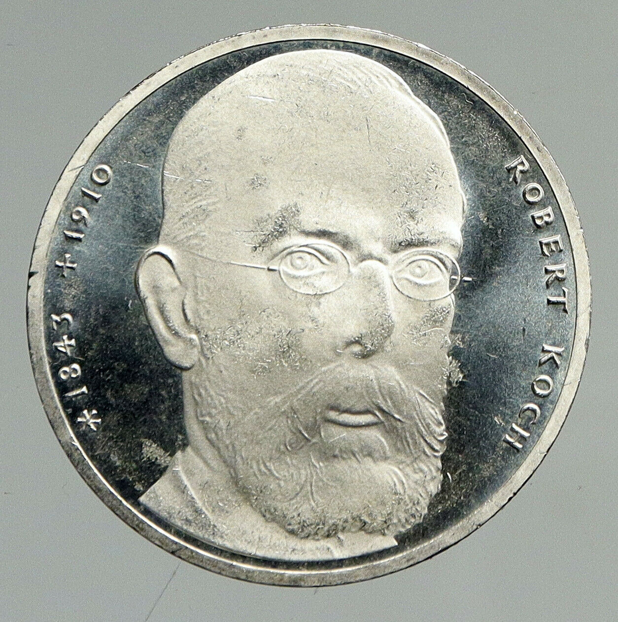 1993 GERMANY Physician Microbiology Robert Koch Proof Silver 10 Mark Coin i94624