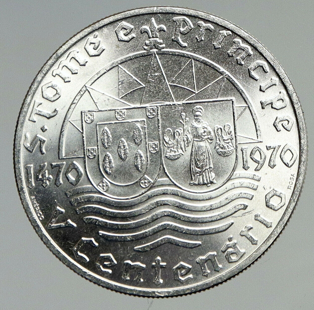 1970 PORTUGAL SAO TOME and PRINCIPE St Thomas & Prince Silver 50 Esc Coin i94622