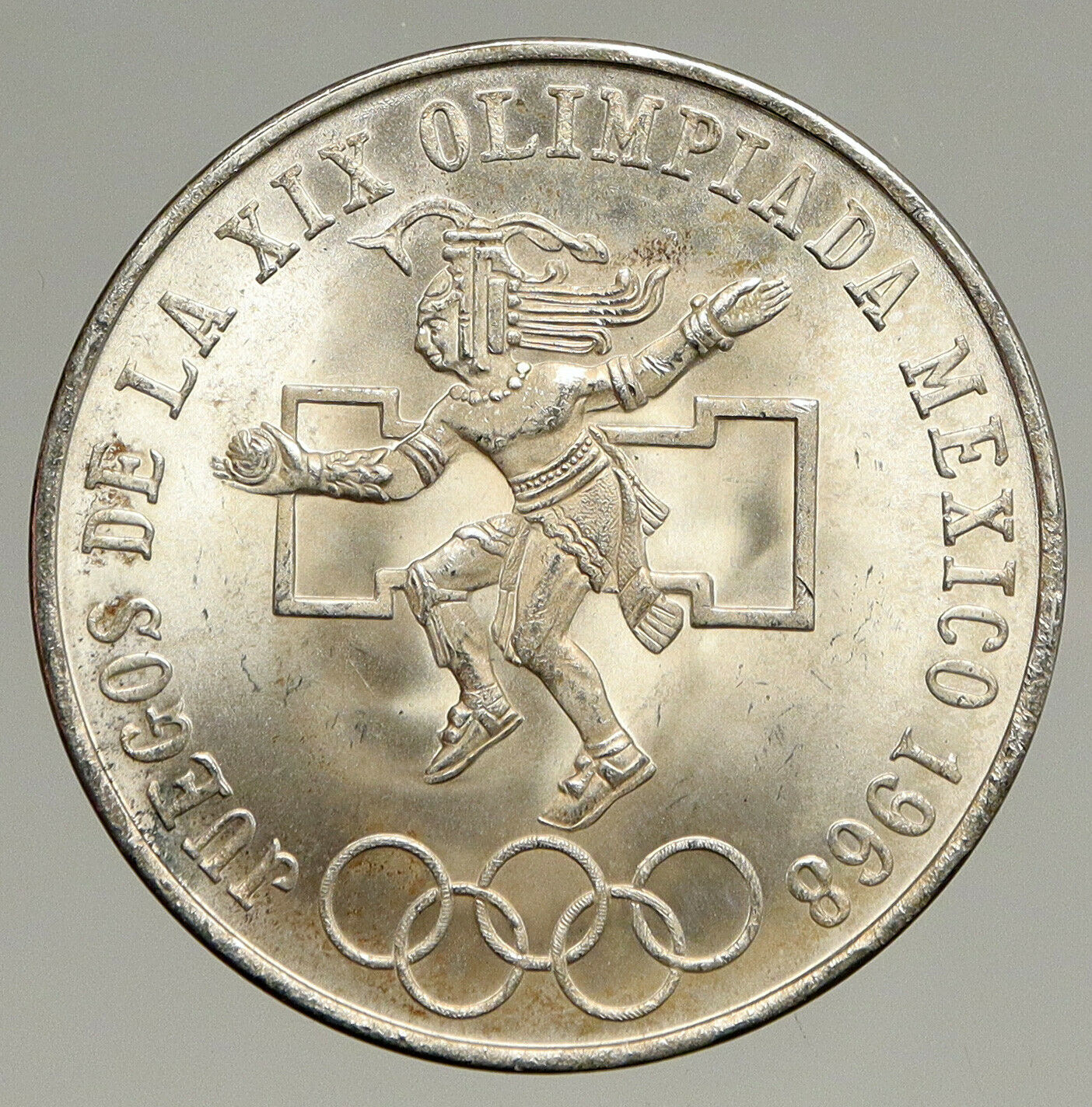 1968 Mexico XIX Olympic Games Aztec Ball Player BIG 25 Pesos Silver Coin i94090