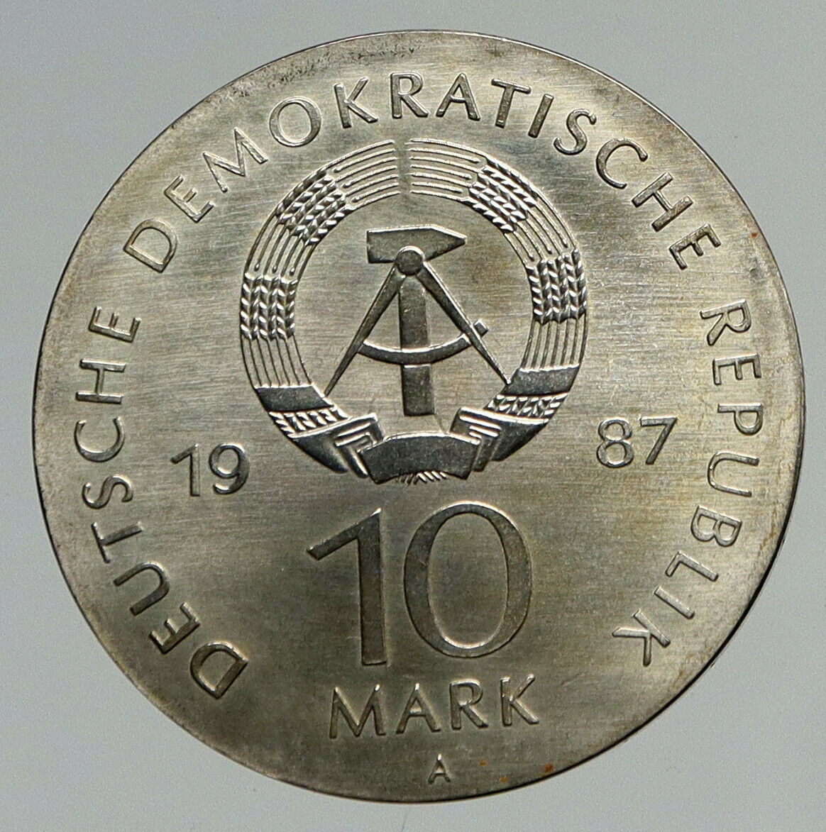 1987 A GERMANY City of Berlin Bear VINTAGE Antique Silver 10 Mark Coin i94623